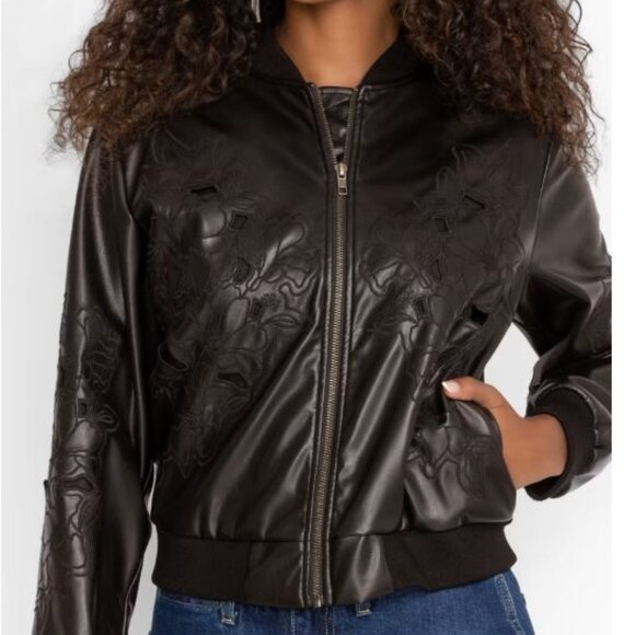 NWT Johnny Was 3J Workshop Biya JWLA Melanie Vegan Faux Leather Bomber Jacket M - Picture 1 of 7